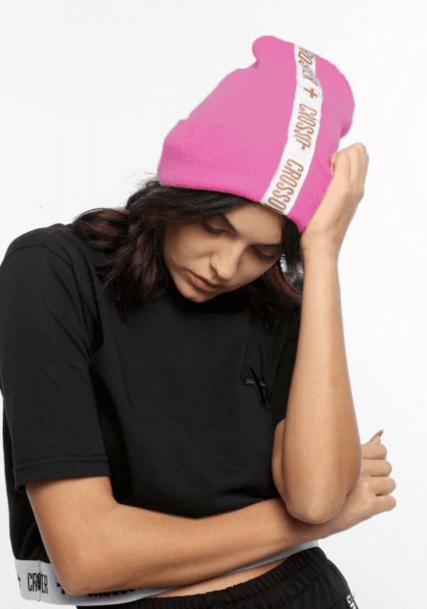 Beanie Hat Gold Letters Pink,